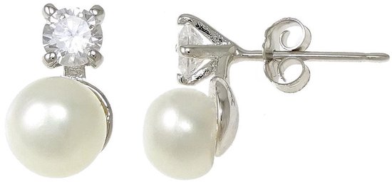 Boucles D'oreilles Femme Argent 925 Et Perle D'imitation 8mm - Puces Tige