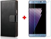 Samsung Galaxy Note 7 zwart agenda hoesje + Glas screenprotector