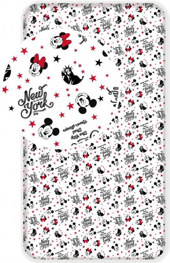 Disney Minnie Mouse New York Stars - Hoeslaken - Eenpersoons - 90 x 200 cm - Multi