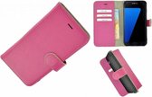 Samsung Galaxy S7 Edge hoesje - Bookcase - Portemonnee Hoes Echt leer Wallet case Roze