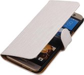 Wit Krokodil Booktype HTC One M8 Wallet Cover Hoesje