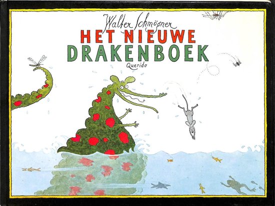 Groene draak met rode vlekken, zwemmend in water. Een muis vliegt uit het water. De titel "Het nieuwe drakenboek" staat in grote letters.