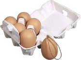 6x stuks plastic bruine paas eieren met hangers van 6 cm - Beschilderen paaseieren voor paastakken - Pasen thema