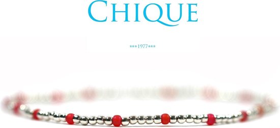 Dames armband fijn - 925 Sterling zilver - dikte 1mm - rood kralen