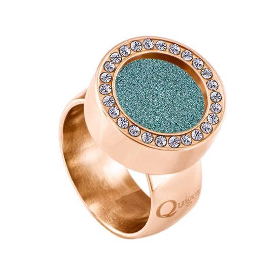 Quiges système de vis en acier inoxydable Ring avec zircons Shine-couleur Rosé 17mm avec Interchangeable Glitter Turquoise 12mm Mini Coin