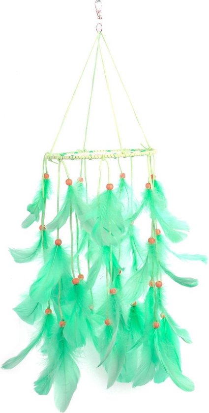 Pendentif attrape-rêves avec plumes 65x16cm - Vert clair
