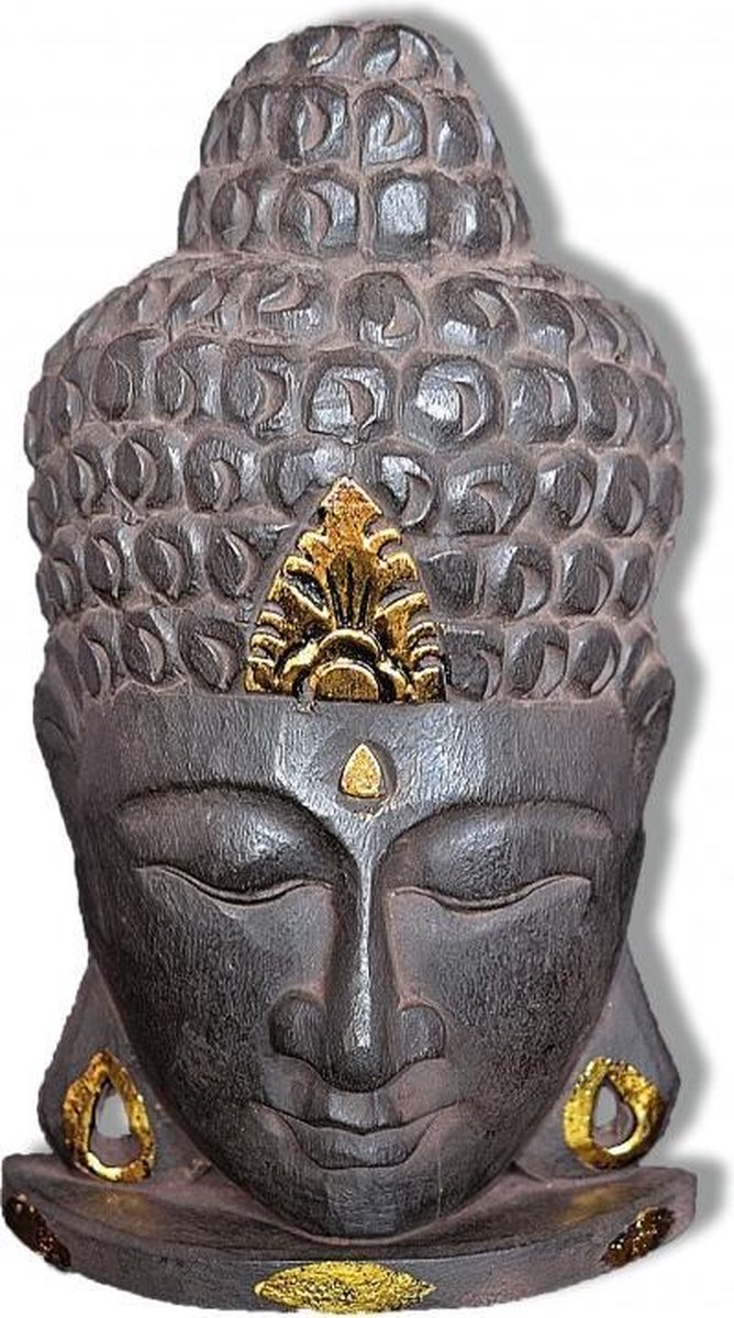 Wreedheid viel kiezen Boeddha masker Albesia hout - Zwart Goud ca. 30 cm | bol.com