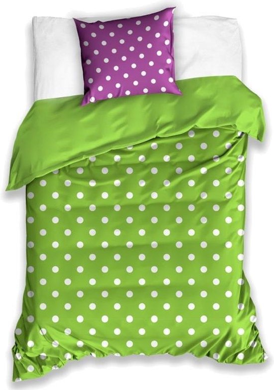 Carbotex Dekbedovertrek Polkadotpatroon Paars/groen 140 X 200 Cm