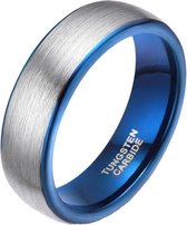 Wolfraam ring geborsteld zilverkleurig met Blauw 6mm-20mm