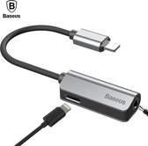 2 in 1 Lighting naar 3.5mm AudioJack/Headphone Jack en Lightning Splitter - Adapter voor Audio + Opladen - Zilver - Baseus L32