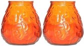 2x Oranje lowboy horeca kaarsen in glas 10 cm - Tafel/bistro kaarsen - Tafeldecoratie