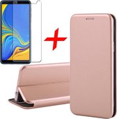 Hoesje geschikt voor Samsung Galaxy A7 (2018) - TPU Wallet Book Case met Pasjeshouder Roségoud + Screenprotector Gehard Glas - Cover van iCall