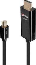 LINDY 40912 DisplayPort-kabel Aansluitkabel Mini DisplayPort-stekker, HDMI-A-stekker 2.00 m Zwart