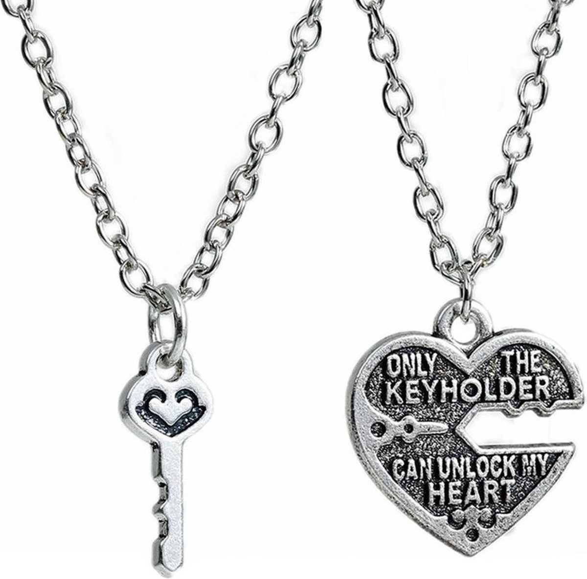 Kasey vriendschapsketting bff ketting voor 2 zilverkleurig hart met steentjes pinguïn
