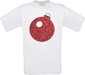 Kerstbal glitter rood T-shirt maat S wit