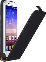Zwart premium leder flipcase Huawei Y625 Telefoonhoesje