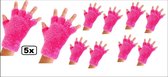 5x Paar softy vingerloze handschoenen roze-pink - vingerloos hand schoen carnaval winter unisex festival sport winter fluor