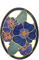 Behave®  Broche ovaal met bloemen blauw - emaille sierspeld -  sjaalspeld