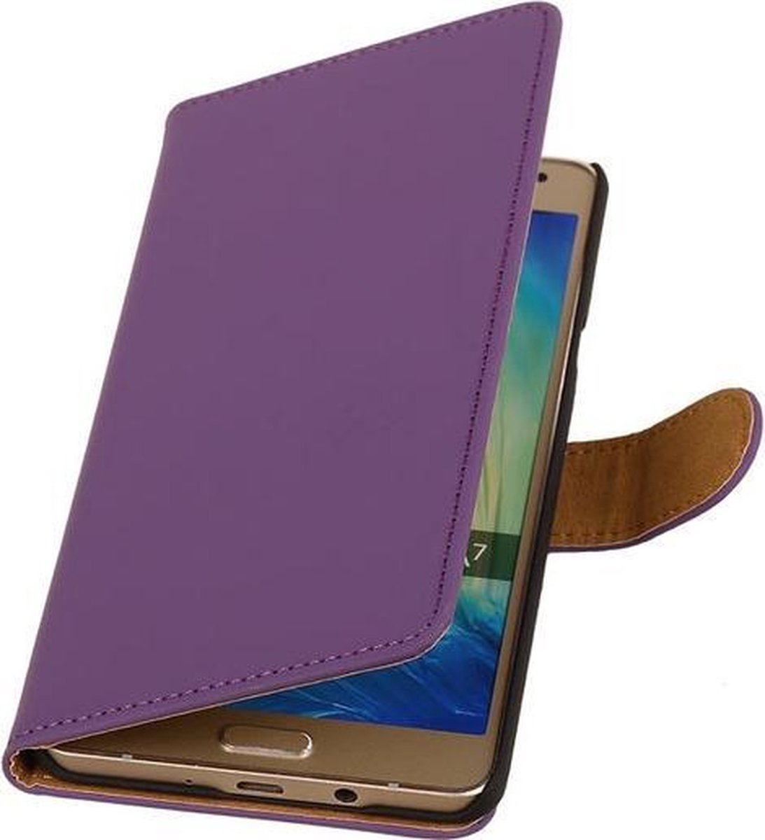 Paars Effen Booktype Samsung Galaxy A7 2015 Wallet Cover Hoesje