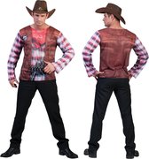 Funny Fashion - Cowboy & Cowgirl Kostuum - 3d T-Shirt Cowboy - Man - Bruin - Maat 62 - Carnavalskleding - Verkleedkleding