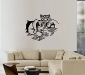 Muursticker - Hond en Kat - 58x73 - Zwart