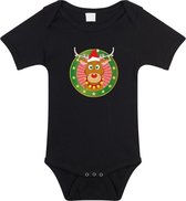 Kerst baby rompertje met Rudolf het rendier zwart jongens en meisjes - Kerstkleding baby 80 (9-12 maanden)