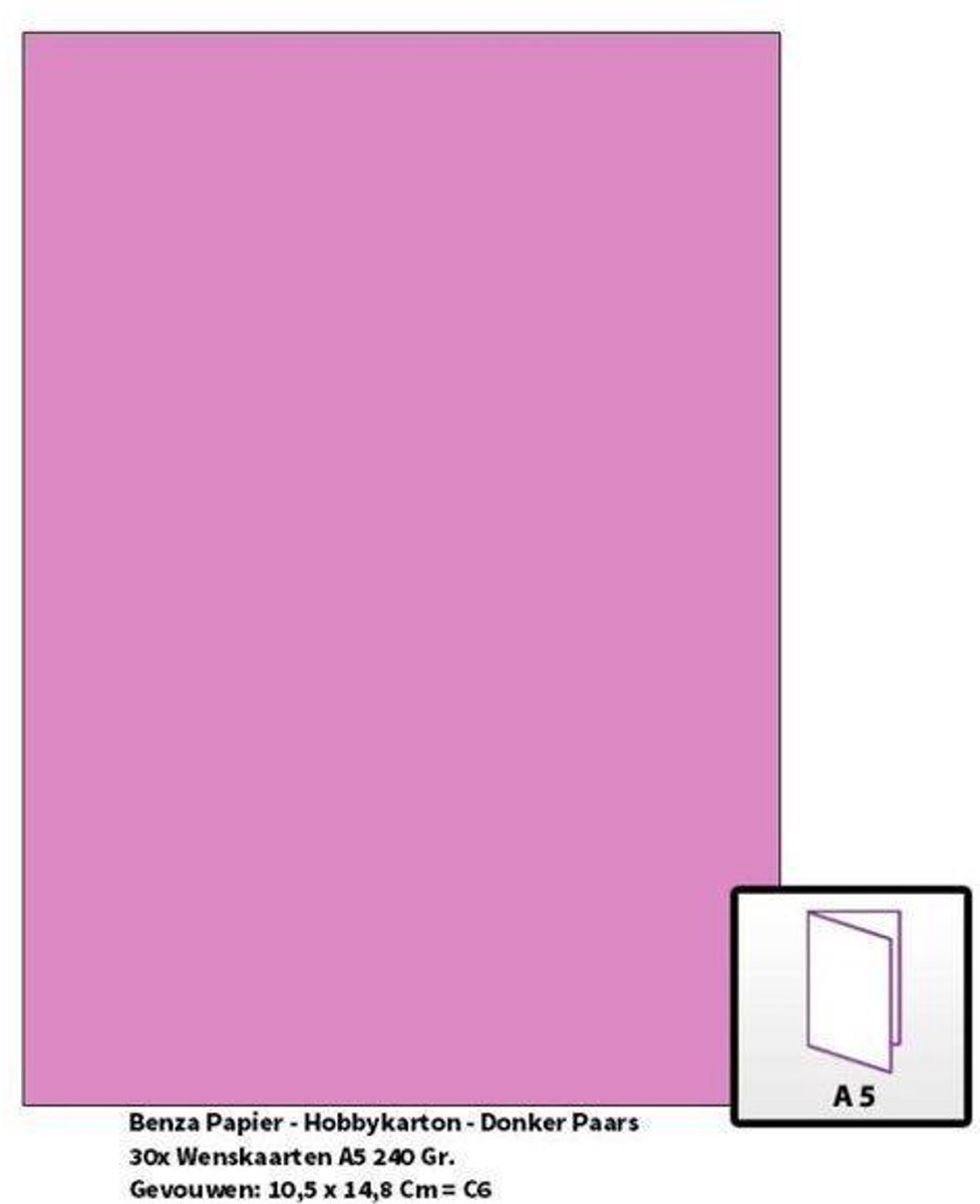 Benza Papier - Gekleurd Printpapier Hobbykarton 240 Gr. (Gram) A5 - Donkerpaars - 30 Stuks (Wenskaarten)