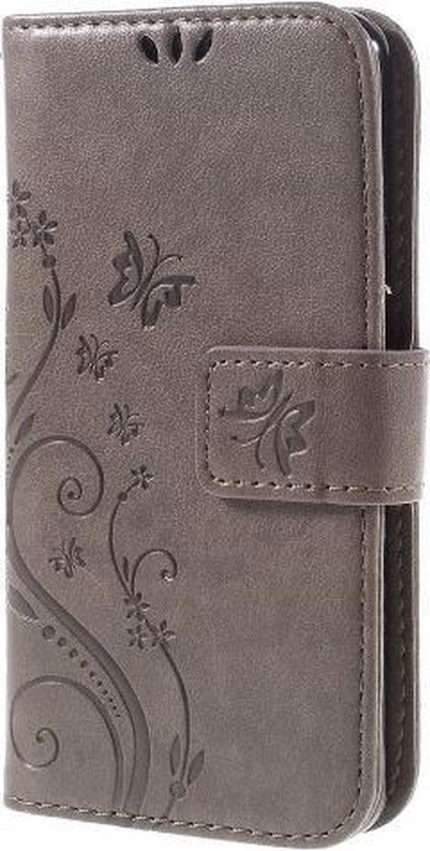 Bloemen & Vlinders Book Case - Geschikt voor Samsung Galaxy A3 (2016) Hoesje - Grijs