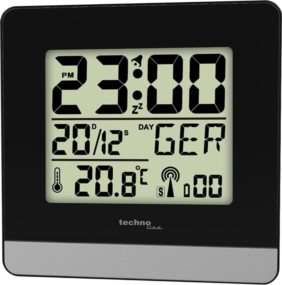 Technoline WT 260 - Wekker - Digitaaal - Radiogestuurde tijdsaanduiding - Datumaanduiding - 7 talen - Binnentemperatuur - Alarm - Snooze - Achtergrondverlichting - Zwart