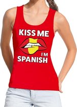 Kiss me I am Spanish tanktop / mouwloos shirt rood dames - feest shirts dames - Spanje kleding S