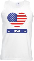 Amerika/ USA hart vlag singlet shirt/ tanktop wit heren L