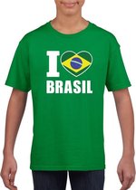 Groen I love Brazilie fan shirt kinderen 122/128