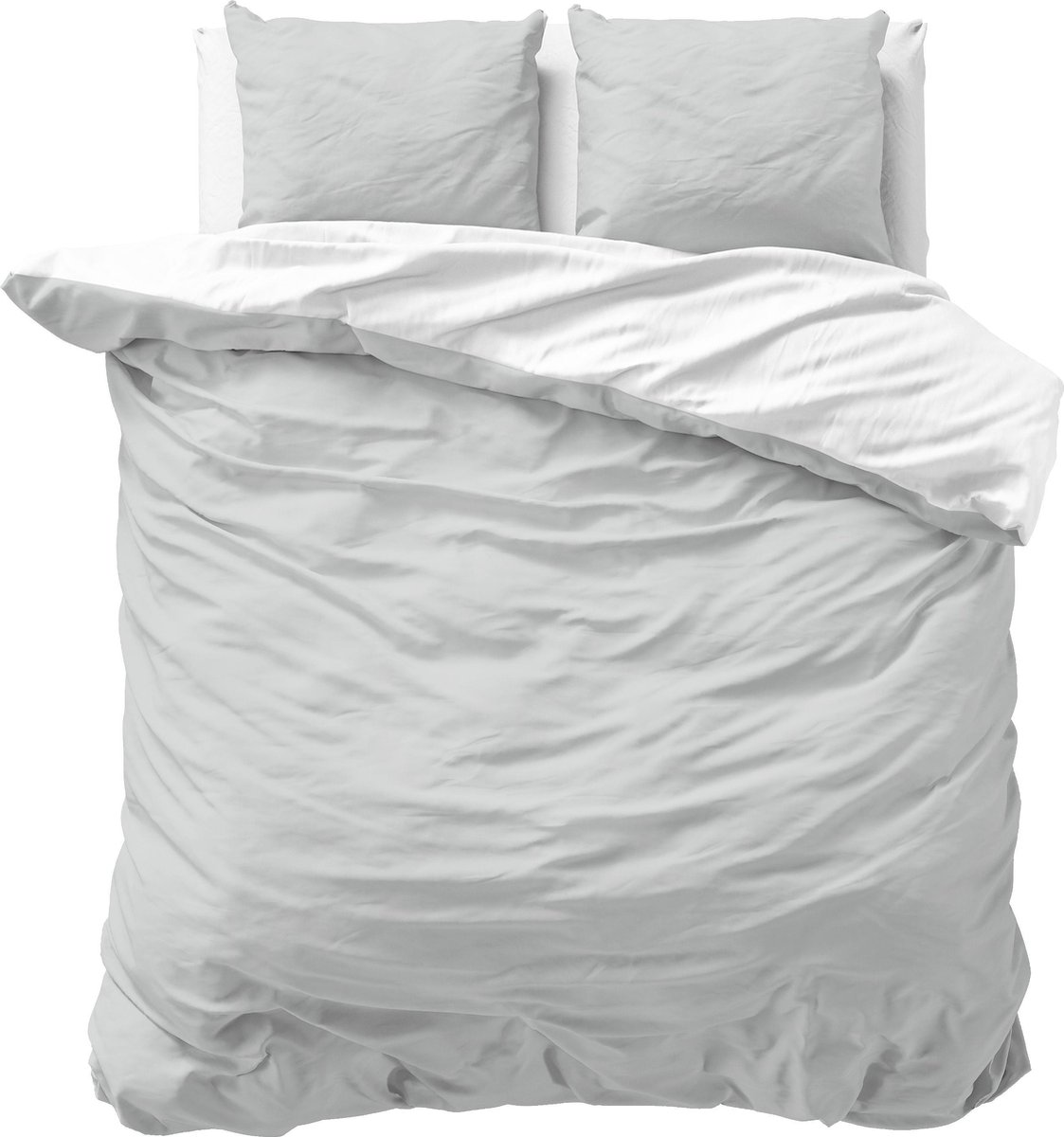 Sleeptime Twee Kleuren Dekbedovertrek - 200x200/220 + 2 kussenslopen 60x70 - Wit/Grijs - Tweepersoons