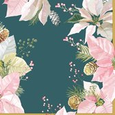 60x Kerst servetten groen/roze Kerstster bloemen 33 x 33 cm - Kerstdiner tafeldecoratie versieringen