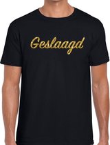 Geslaagd goud glitter tekst t-shirt zwart heren L