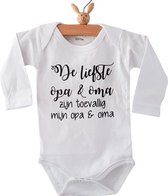 Baby Rompertje tekst zwanger zijn bekendmaken De liefste opa en oma zijn toevallig mijn opa en oma | Lange mouw | zwart wit | maat 62/68 | hoera jullie worden grootouders