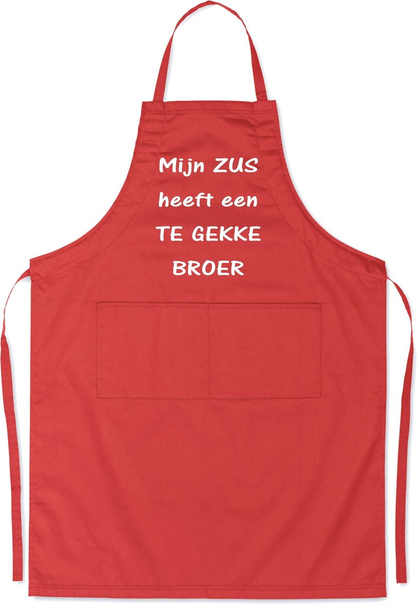 Mijncadeautje Schort - Te gekke broer - opdruk wit - mooie en exclusieve keukenschort - rood