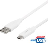 DELTACO USBC-1010M USB-C naar USB-A-kabel, 3A, wit – 1,5 meter