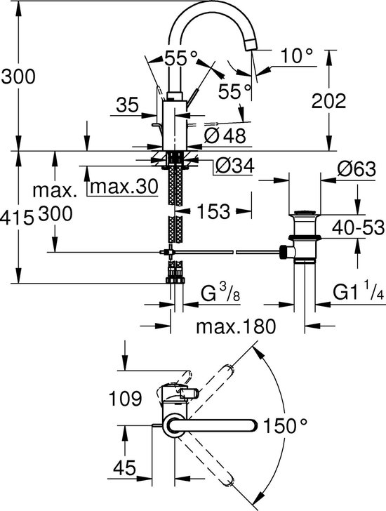 Grohe mitigeur de Eurosmart Cosmopolitan 32830001, chromé, taille L, avec  vidage