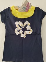 Knot so Bad-meisjes-t-shirt-kleur: blauw en geel met bloemen-maat 92
