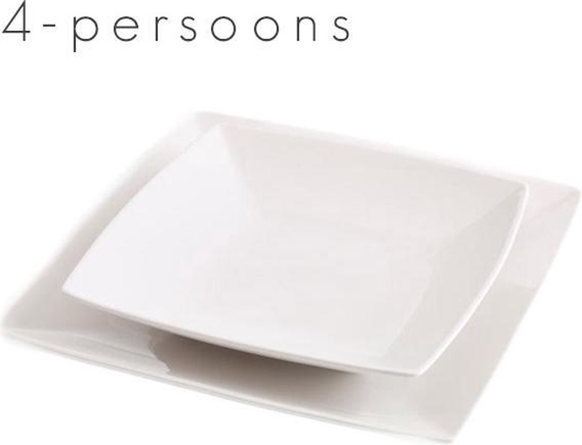 Wintem 18-Delig Vierkant Porseleinen Bordenset Narciso - Tafelservies Voor 6 Personen Met Bloemendecoratie