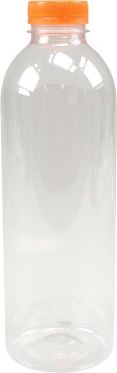Neutraal Petfles 1000cc - fles voor koude dranken - verzegelbare oranje dop - 70 stuks