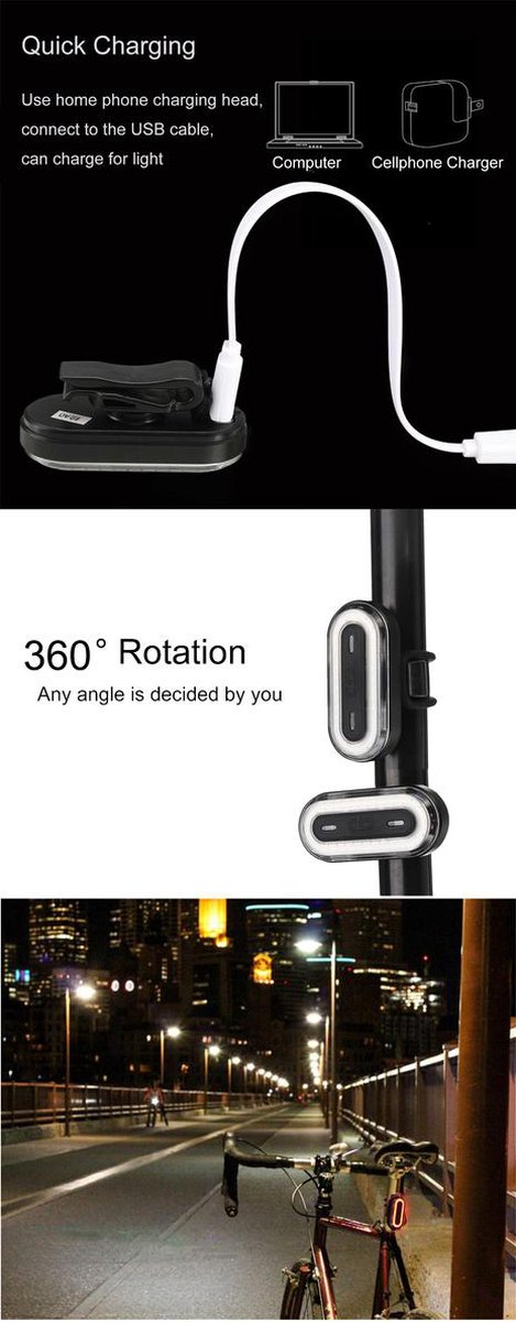 XANES Ultraheldere LED Fietsachterlicht - USB oplaadbaar - 100 Lumen - Oplaadbare Fietslamp — afbeelding 3