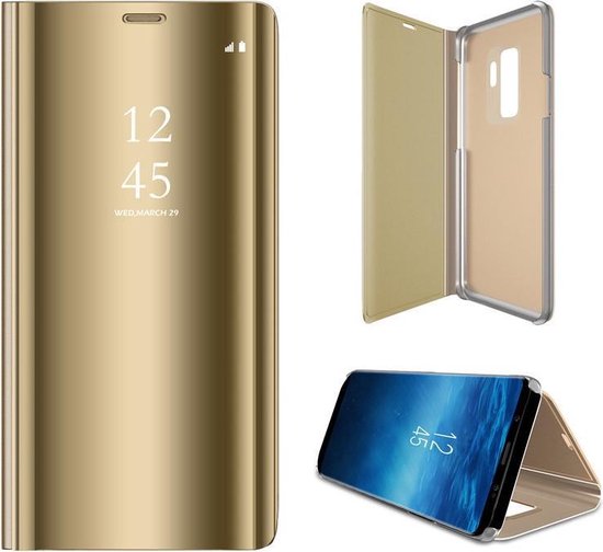 Samsung Galaxy S9 Plus - Lederen Spiegel Wallet Hoesje Goud met Siliconen  Houder -... | bol.com