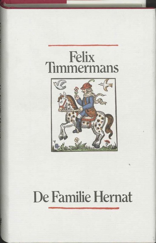 Boekomslag met Felix Timmermans, De Familie Hernat, een man op een paard met bloem.