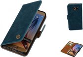 MP Case Blauw Kunstleer booktype vintage  hoesje Samsung Galaxy S6 Edge Plus