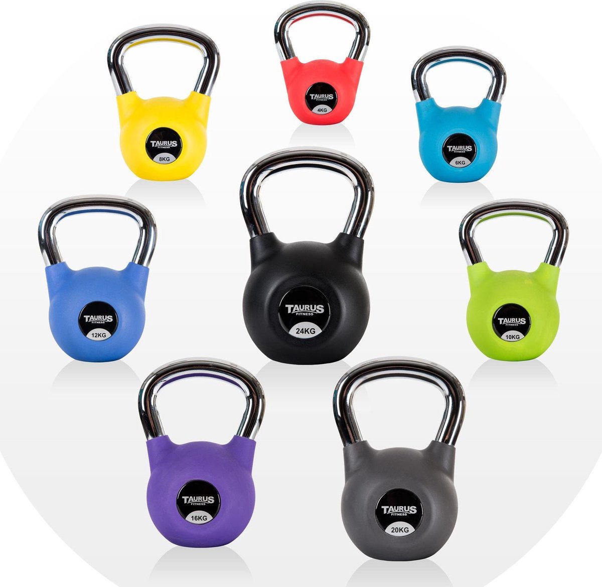 Taurus Premium Kettlebell 6 kg – Lichtblauw – Kettlebell – neopreen coating – verchroomde greep – gekleurd