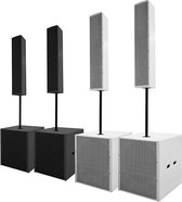 Professionele geluidsinstallatie wit - actieve speakerset 1300W met flightcasen