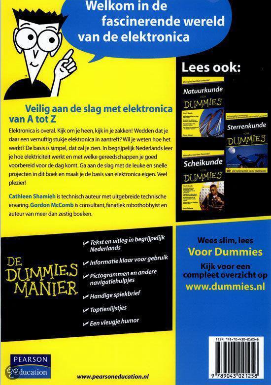 Boekomslag 'Elektronica voor Dummies' met tekening van een jongen en tekst.