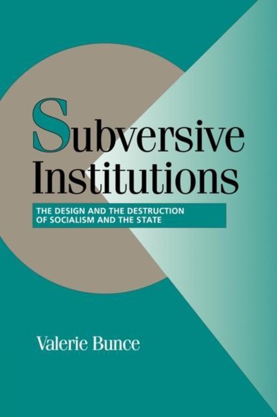 Boekomslag met de titel "Subversive Institutions: The Design and the Destruction of Socialism and the State" door Valerie Bunce, in blauwgroene tinten.
